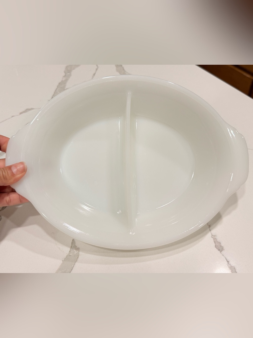 Vintage Fire-King White Milk Glass Divided Oval Baking Dish 499